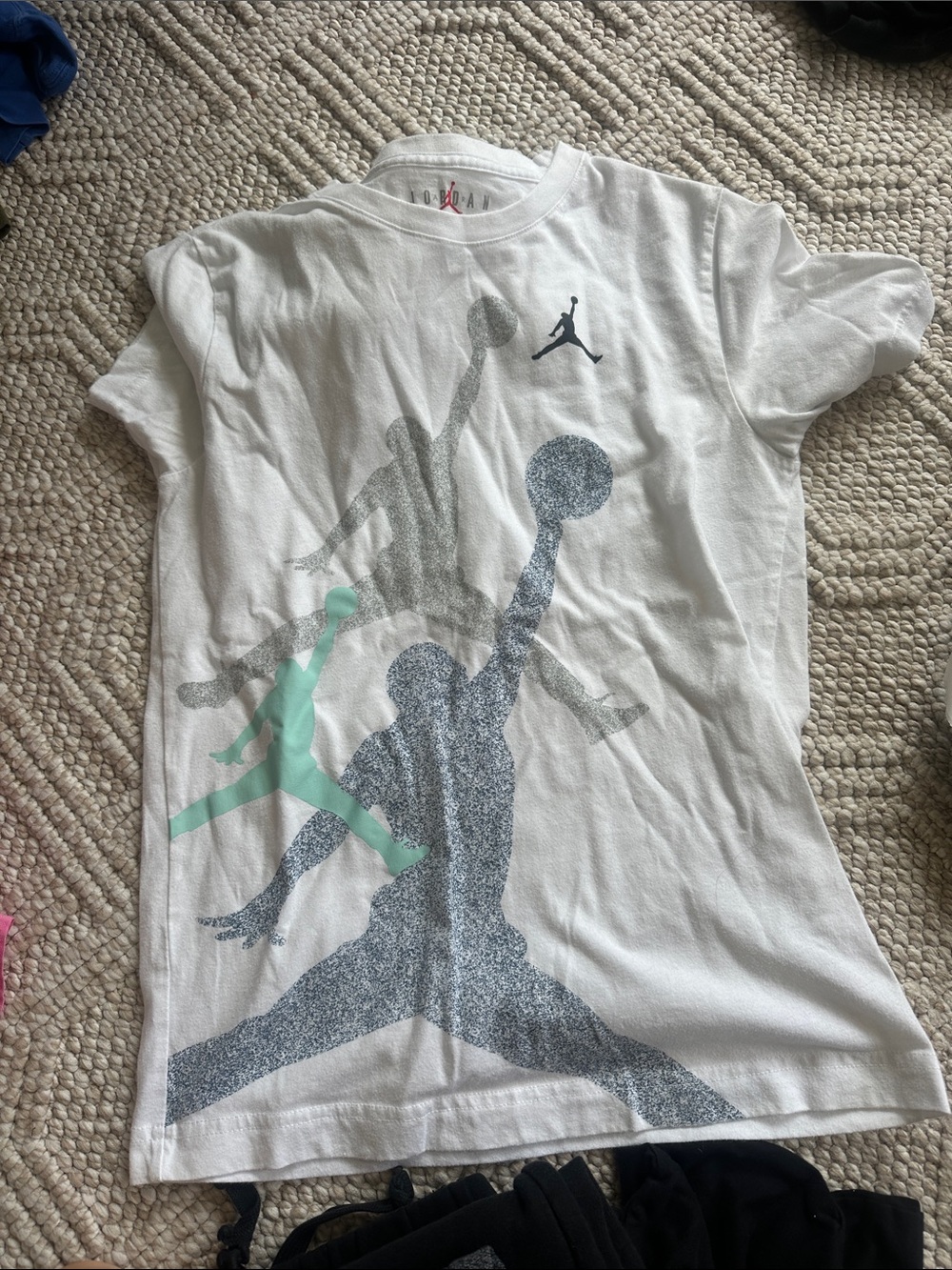 Jordan White Graphic Jumpman Tee with Mint & Gray Accents